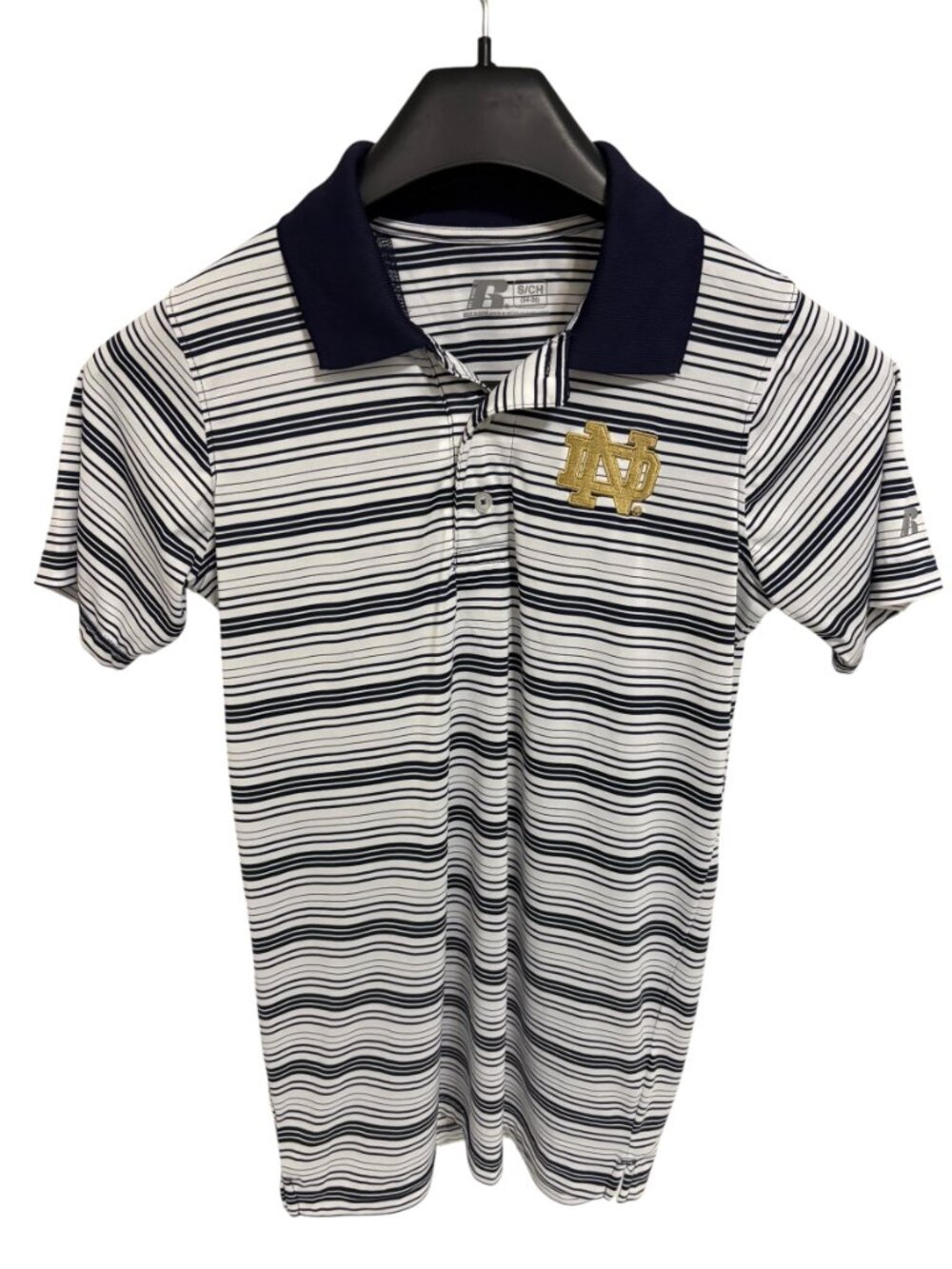 Russell Athletics Notre Dame Fighting Irish Polo Shirt Size Small Striped Logo